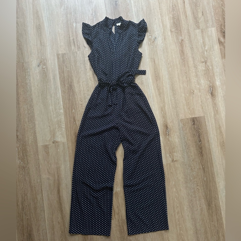 Navy and White polka dotted jump suit